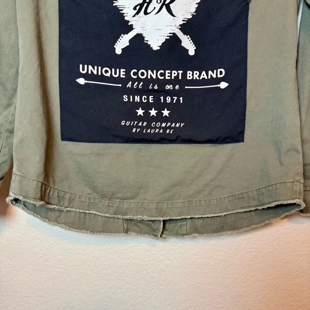 Hard Rock Laura Be Military Army Jacket With Patches Green Size Small